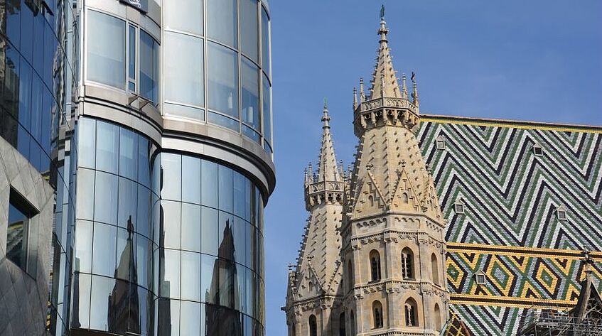 View of St. Stephen's Cathedral and the Haas House.