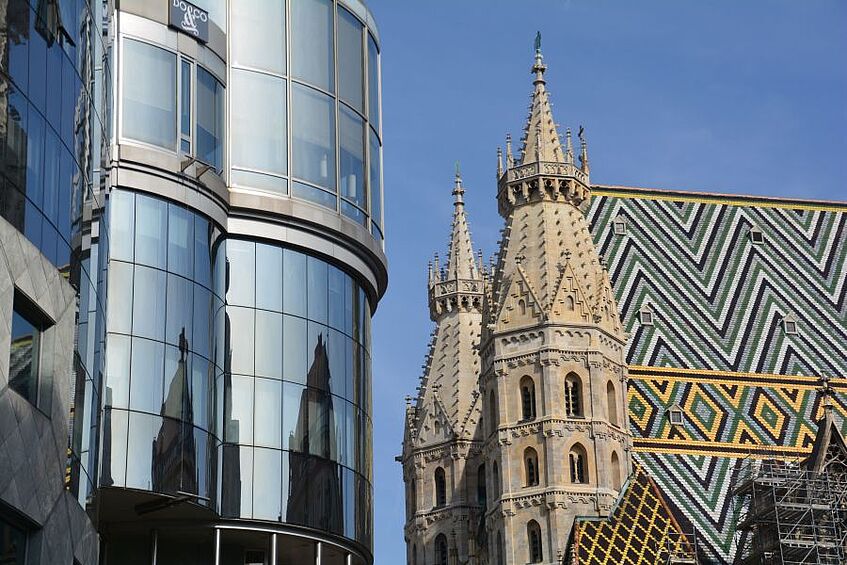 View of St. Stephen's Cathedral and the Haas House.